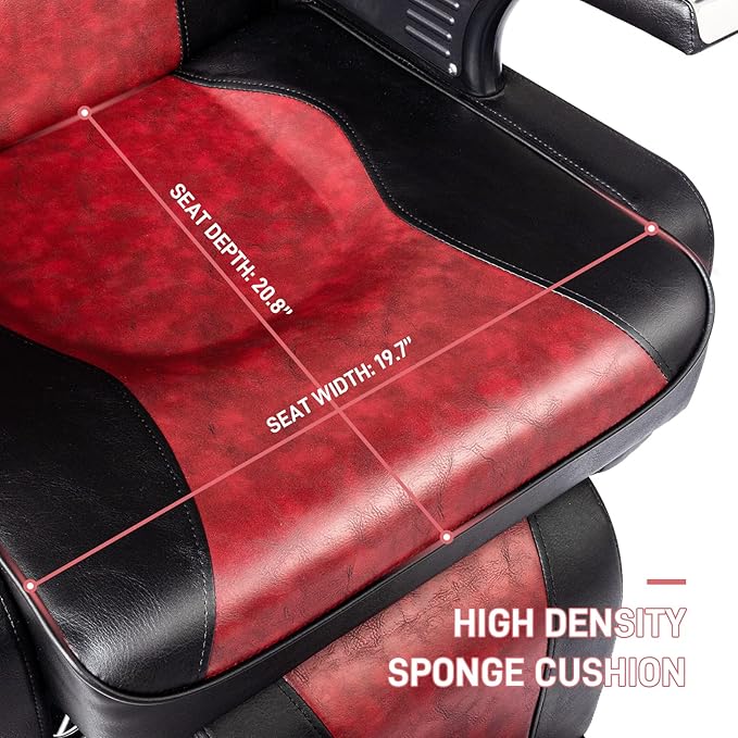OmySalon All Purpose Hydraulic Barber Chair Recline 360 Degree Swivel Height Adjustable Heavy Duty Hairdresser Chair Beauty Salon Spa Tattoo Styling Barbershop Equipment Black & Red