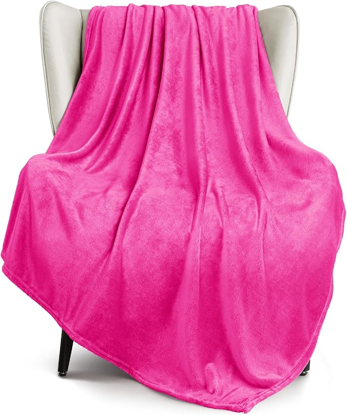 Exclusivo Mezcla Soft Large Fleece Throw Blanket for Couch, Hot Pink | 50x70 Inches, Double-Sided Brushed Flannel, Lightweight Plush Cozy Blanket for Home Decor, All Season, Machine Washable