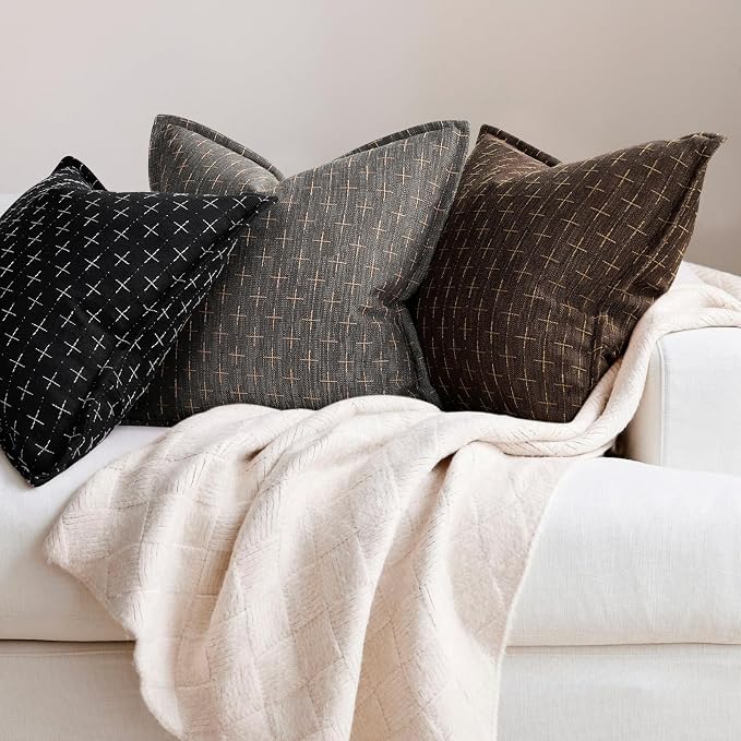 Fall Pillow Covers 20x20 Set of 2 Soft Fall Decor Polyester Textured Pillow Covers with Stylish Flange Edge Cozy Farmhouse Throw Pillows for Couch Bed Sofa Living Room