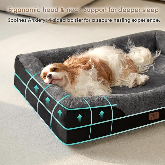 EHEYCIGA Orthopedic XXL Dog Bed for Large Dog, Memory Foam Dog Couch | 52x41 Inch Extra Large Sized Dog Sofa with Sides, Waterproof Liner & Washable Removable Cover, Bolster Pet Couch