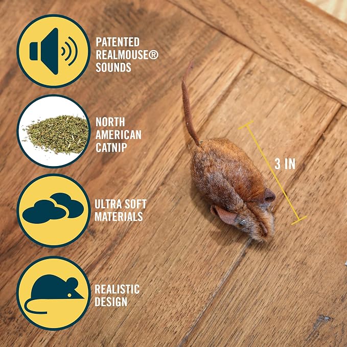 OurPets Play-N-Squeak Mouse Hunter Cat Toys with Catnip | Interactive Toy with Real Mouse Electronic Sound, for Indoor Cats