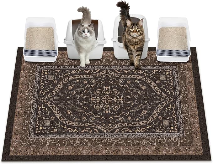 Glittme Cat Litter Mat, 47"x35" Non-Slip Washable Trapping Mat for Cats | Litter Trapping Mat With Thick PVC Coil To Catch Scatter, Soft On Paws And Waterproof Bottom To Protect Floors