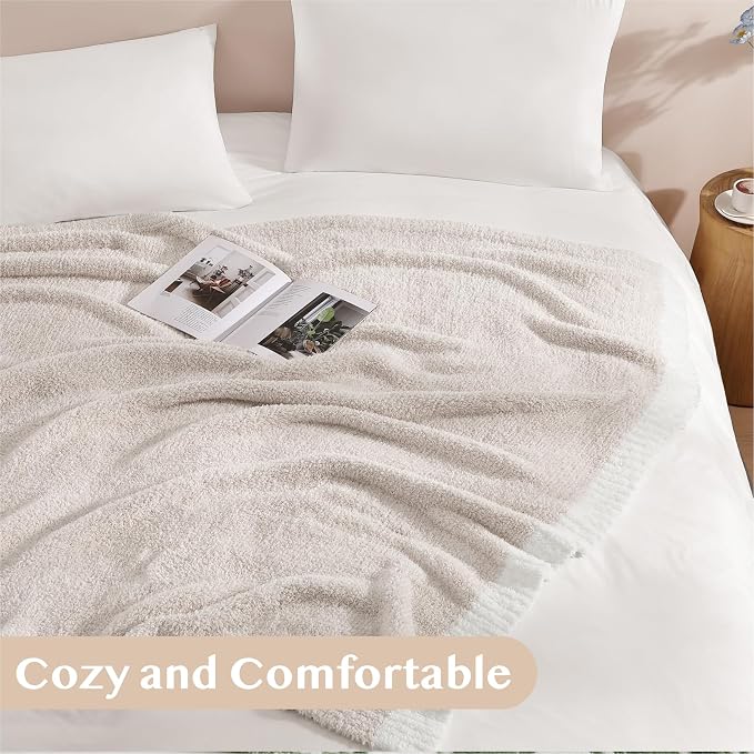 Soft Twin Blanket for Bed-Cozy Warm Reversible Knitted Blankets | Lightweight Fluffy Decor for Women, Mom, Her & Girls, Sofa, Chair, Couch, 60x80in, Cationic Dyeing Taupe