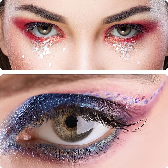 Face Jewels 6 Sheets Face Gems Stick On, 10g Chunky Glitter, Face Jewelry Rhinestones Crystals Stickers, Fairy Euphoria Eye Body Makeup Rave Clothes Festival Outfit Accessories
