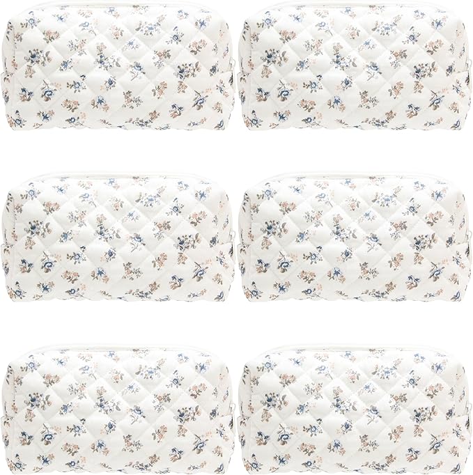 Small Quilted Makeup Bag,Zipper Cosmetic Pouch,Gauze Hyacinth,6 Pack | Lightweight Cosmetic Bag Organizer for Women,Purse Storage Holds Makeup,Toiletries,Skincare,Beauty Essentials,Travel Items