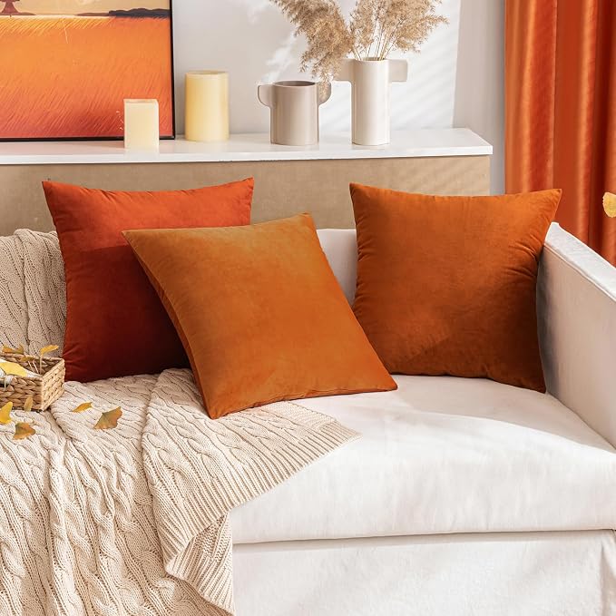 MIULEE 24x24 Inch Euro Fall Velvet Throw Pillow Cover Set of 1 Orange | Soft Luxury Decorative Throw Pillow Cover, Single Cushion Case, Home Decor for Chair Couch Sofa Bedroom Car Bed