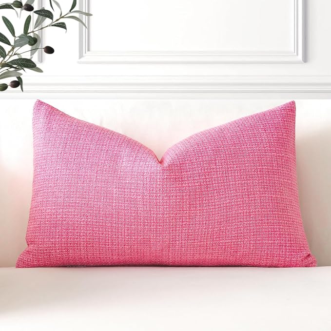 OTOSTAR Linen Throw Pillow Cover Set of 1 Decorative Lumbar Pillowcases Cushion Covers 12x20 Inch for Home Decor Sofa Bedroom Car 30 x 50CM Rose Pink