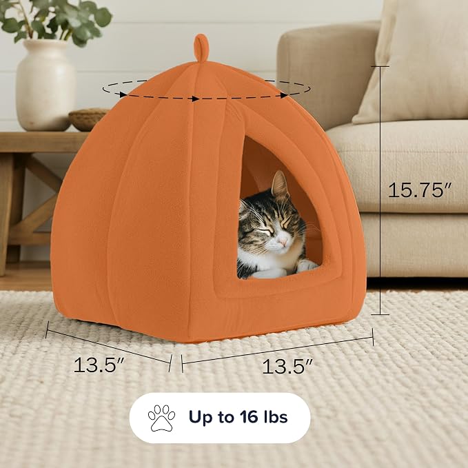 Cat House - Indoor Cat Bed with Removable Foam Cushion - Pet Tent for Kittens, Rabbits, Guinea Pigs, and Other Small Animals by PETMAKER (Brown)