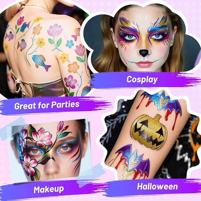 ThEast 10 Colors Metallic Face Paint, Athena Face Body Paint, Temporary Tattoo Markers for Skin, Face Painting Kit Body Markers Christmas Stocking Stuffers