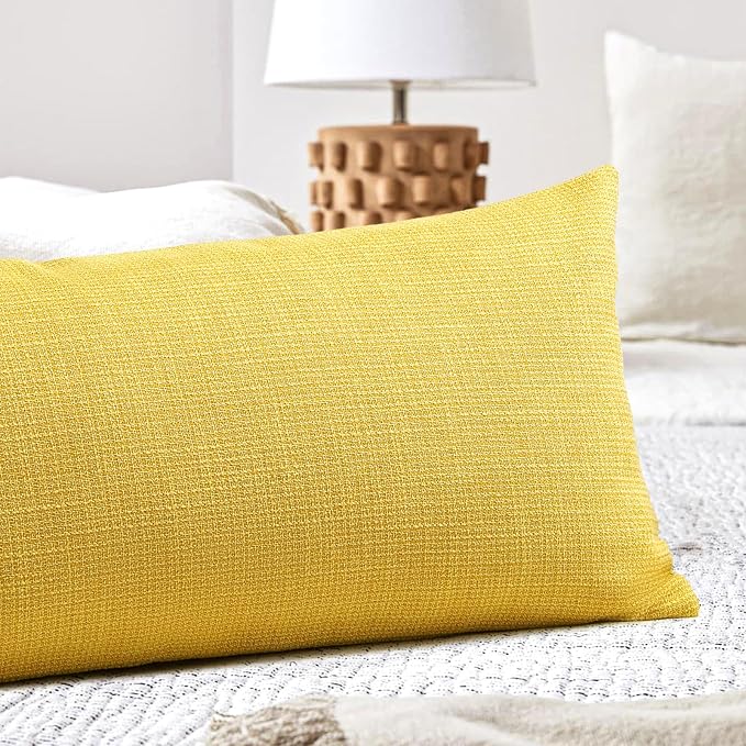 OTOSTAR Linen Throw Pillow Cover Set of 1 Decorative Long Lumbar Pillowcase Rectangle Cushion Cover 14x36 Inch for Home Decor Sofa Bedroom Car 35 x 90CM Yellow