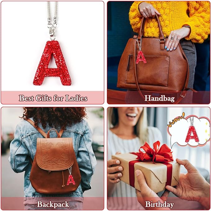 Bling Hanging Car Accessories, Diamond Crystal Rhinestone Mirror Hanging Letter A Pendant, Cute Lucky Red Bling Car Ornament for Women (Red,A)