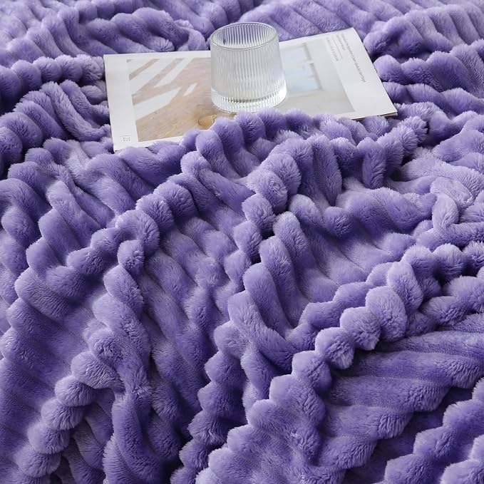 Lavender Throw Blanket for Couch Sofa 50x70 inches Striped Design | Fleece Blankets Room Home Decor Lightweight Plush Soft Cozy Gifts for Women Mom