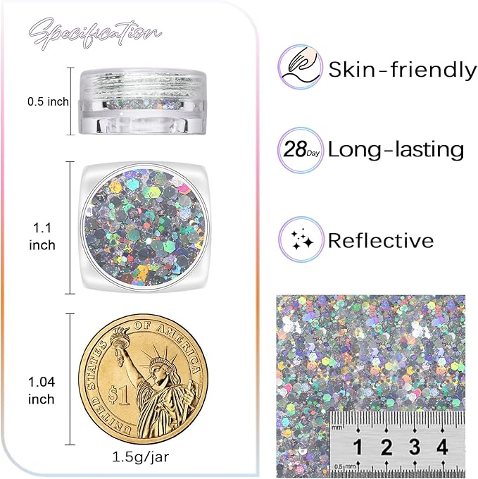 Laza 8 Colors Nail Art Glitter Diamond Dust Iridescent Nail Powder Chunky Glitter Confetti Foil Flakes Sequins for Nail Art Supplies, Gel Polish, Mermaid Makeup, Body, Resin — Dancing Sparkle
