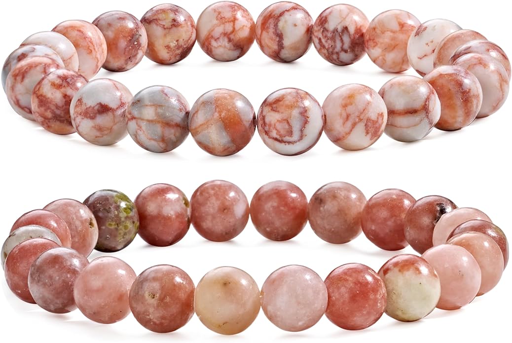 Bivei Natural Gemstone Semi Precious Healing Crystals Handmade Stretchy Round Beads Bracelet,Stocking Stuffers for Women Enhance Positive Energy