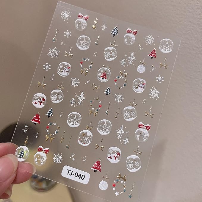 Snowflake Nail Stickers for Nail Art, 5D Embossed Self-Adhesive Christmas Nail Decals, Mushroom Nail Supplies Nail Art Design Accessories for Women and Girls Manicure DIY Decoration