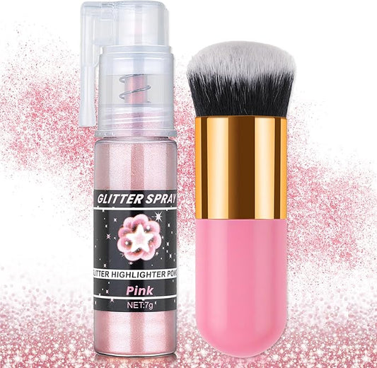 AWCCXMYM Body Glitter Spray Sparkle Hairspray Highlighter Glitter Shiny Spraay for Hair and Body,Face Glitter Powder for Halloween,Christmas,Concert Accessories Party Body Makeup(Pink)