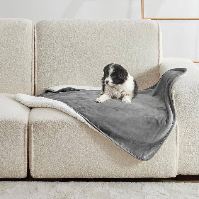 Soft Waterproof Blanket for Bed Couch Sofa, Grey, 30x40 inches | Liquid Pee Proof Pet Blanket for Dog Puppy Cat, Reversible Sherpa Fleece Blanket for Couch Cover, Furniture Protector