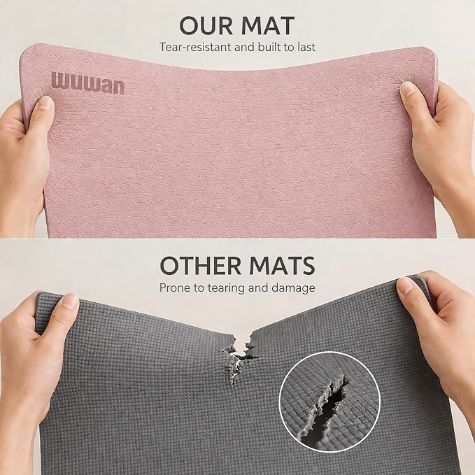 10 mm Yoga Mat 72"x26" TPE Non-Slip Exercise Mat 0.4" Thick, Easy-to-Carry Fitness Mat for Yoga, Pilates & Workout, Professional Mat, Made with Recyclable Material, Durable, Easy to Clean