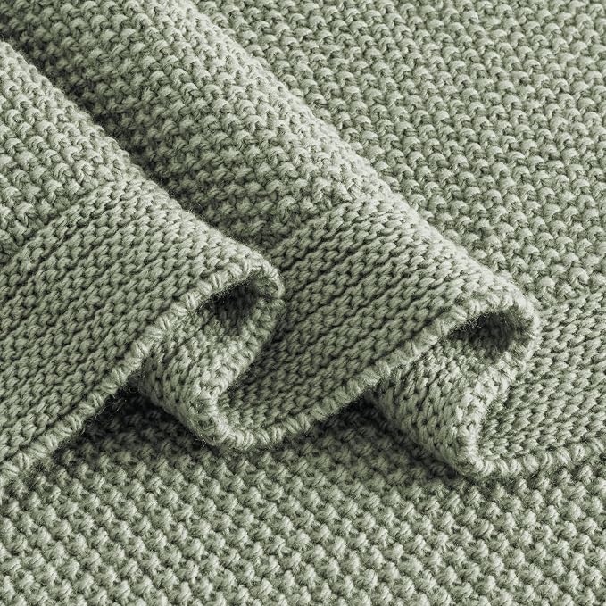 CozeCube Sage Green Seed Stitch Throw Blanket 50"x60", Farmhouse Decor | Blanket for Couch, Soft Cozy Cable Knit Throw for Bed Sofa Living Room, Lightweight Warm Decorative Christmas Blanket