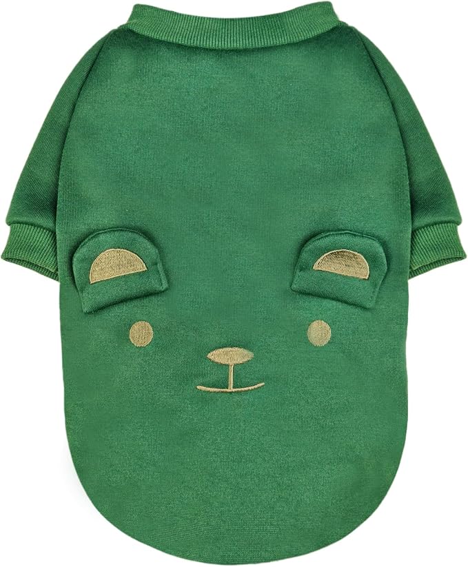Green Cute Dog Sweater Soft Winter Clothes for Small Dogs, S | Classic Green Knit Pullover, Fall Winter Outfit, Elastic Cuffs, Holiday Party Matching, Machine Washable Sweatshirt for Pets