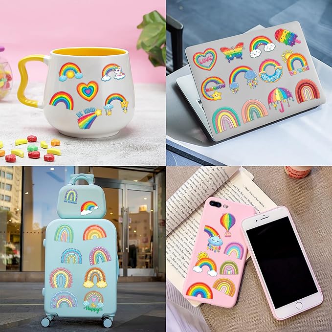 96 PCS Rainbow Pastel Rainbow Pre-Cut Temporary Tattoos for Kids | Super Cute Themed Birthday Party Favors, Supplies, Decorations, Colorful Fake Tattoo Stickers (Multiple)