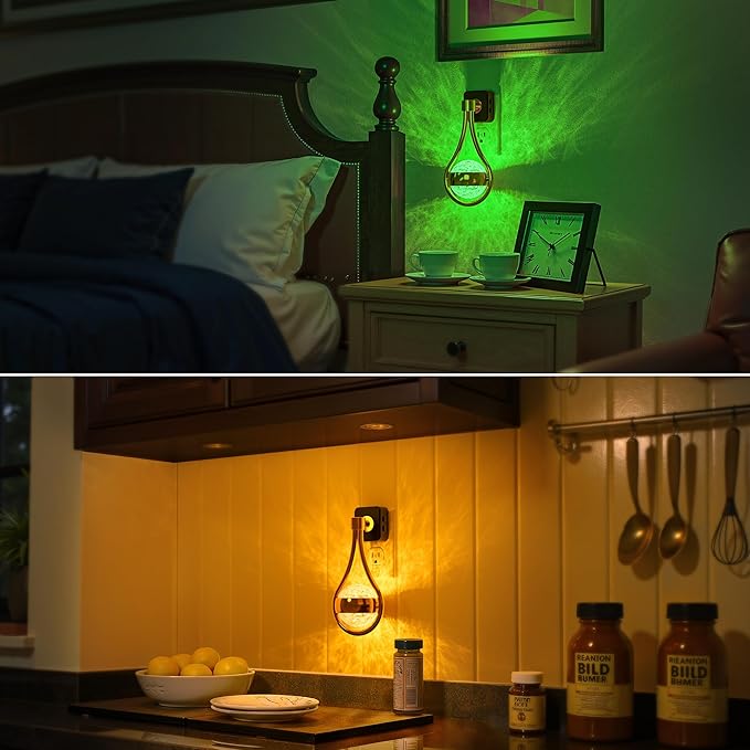 RGB Night Lights Plug into Wall, Color Changing Nightlight | Dusk to Dawn Sensor, 330° Rotating Night Light with Waterdrop Design, for Bedroom, Hallway, Living Room, Home Decor, 2 Pack
