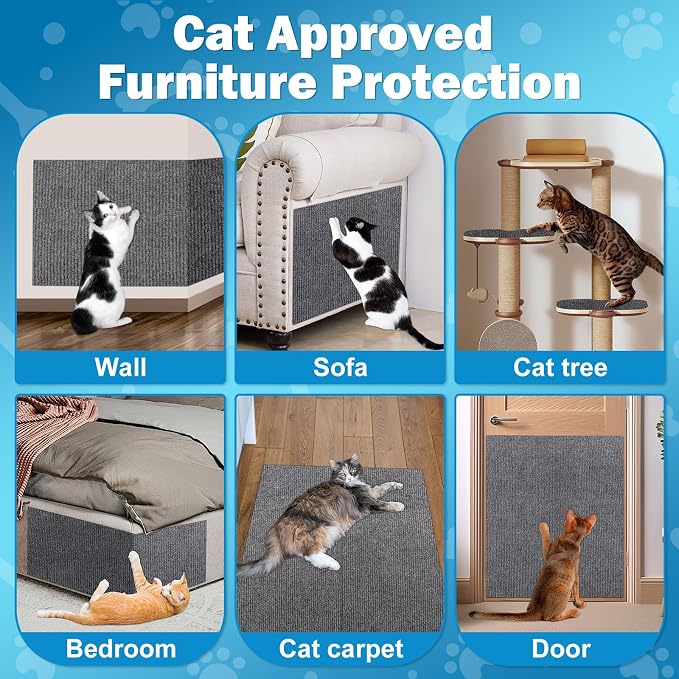 ENONCI 78.7x15.8 Cat Scratch Pad, Furniture Protector for Couch Corners | Trimmable, No-Shedding Cat Scratch Pad with Self-Adhesive Backing for Climbing, Protects Walls, Carpet and Couch