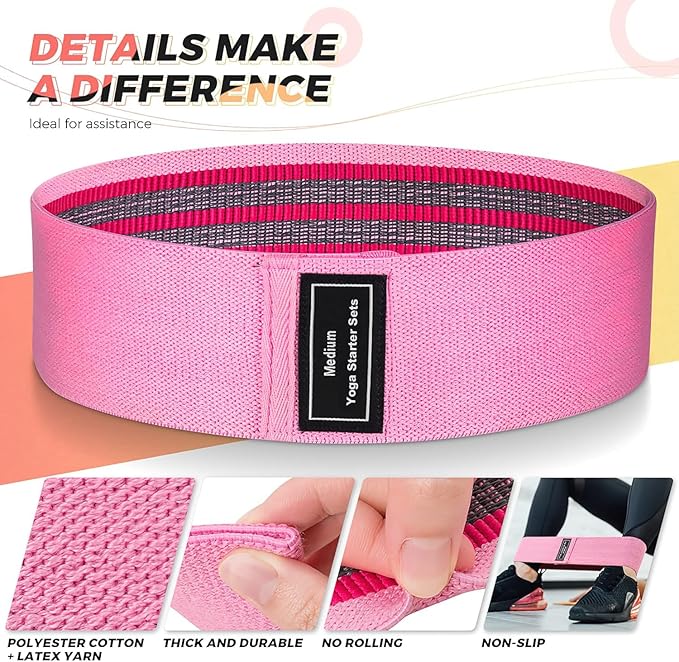Renoj Resistance Bands for Working Out: 3-Set Professional Exercise Bands for Pilates, Yoga, Home Gym, Booty, Leg Training | Heavy/Medium/Light Fabric Loops for Women Men