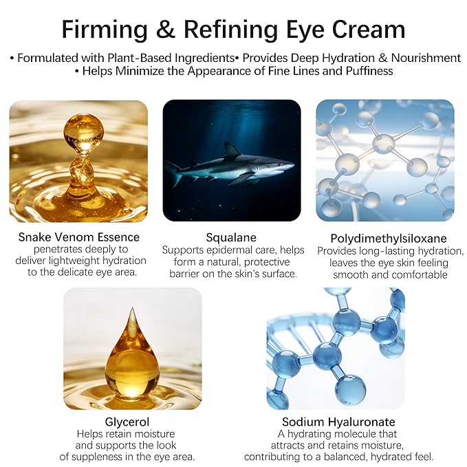 Snake Venom Eye Cream, Firming & Anti-Aging Treatment for Under Eye Bags, Dark Circles, Instantly Reduces Puffiness & Wrinkles, 1 Oz (2 Pack)