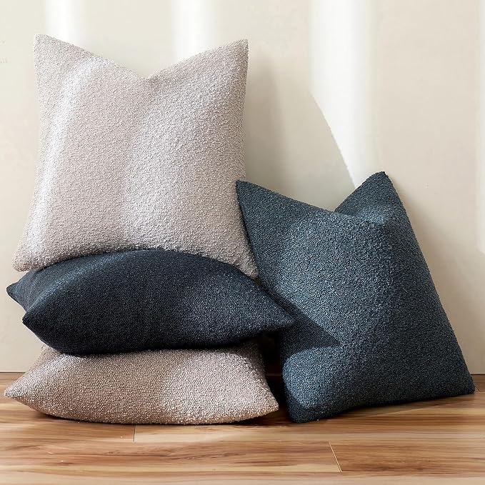 MIULEE 18x18 Decorative Lumbar Boucle Couch Pillow Covers Navy Blue | Set of 2 Textured Neutral Throw Pillow Covers, Accent Solid Pillowcases, Sofa Living Room Home Decor