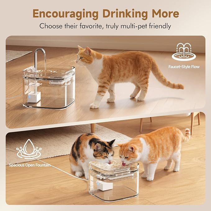 PETTEN Glass Cat Water Fountain,Easy Clean,No Plastic(78oz/2.5L) | BPA-free,Dual flow modes, <20dB silent pump. 2.5L/78oz, perfect for indoor cats & small dogs. Dishwasher safe.