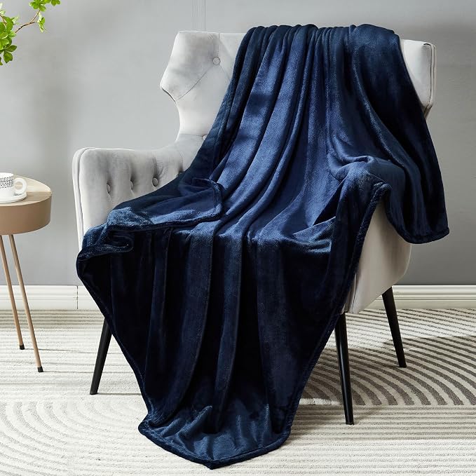 DREAMNINE Pack of 21 Fuzzy Soft Fleece Throw Blanket for Couch Sofa 50" x 60", Decorative Solid Lightweight Velvet Blankets for Chair, Cozy Accent Shaggy Plush Flannel Blanket for Bedroom, Navy Blue