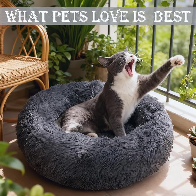 Washable Calming Dog & Cat Bed for Ultra Large Small Medium Size Pet | Donut Round Cute Warming Mat House Supply Indoor, 8 Sized Deal Necessity Essential Furniture for Boy Girl Puppy Kitten kitty