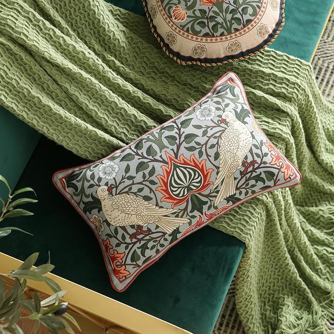 Vintage Linen Throw Pillow Cover,Set of 2,20"x12"-Naples D | Designer French Elegant Pillow Cover,Concealed Zipper Design,Floral Pattern,Sofa,Bedroom,Living Room,Lounge Chairs