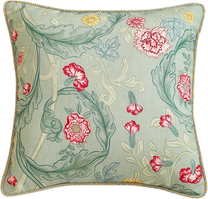 patdrea Designer French Vintage Linen Throw Pillow Cover,18"x18"-Cecilia B | Decorative Pillow Case with Zipper,Green Floral Pattern,Cushion Coverfor Couch Living Room Bedroom Sofa