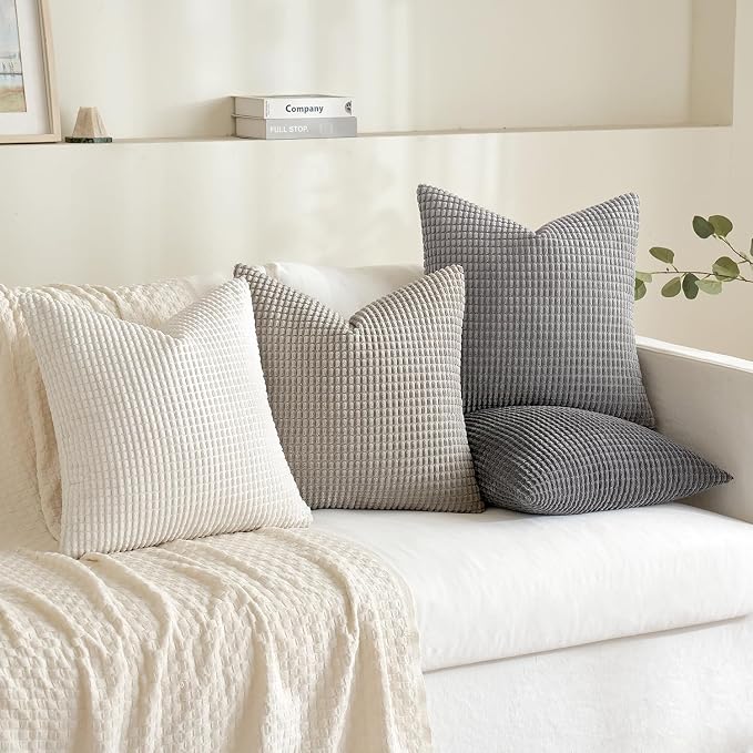 MIULEE Neutral Decorative Pillow Covers 20x20 Inch Set of 4 Modern Grey | Timeless Mid Century Throw Pillows, Rustic Corduroy Couch Pillowcases, Nordic Home Decor for Sofa Living Room Bed
