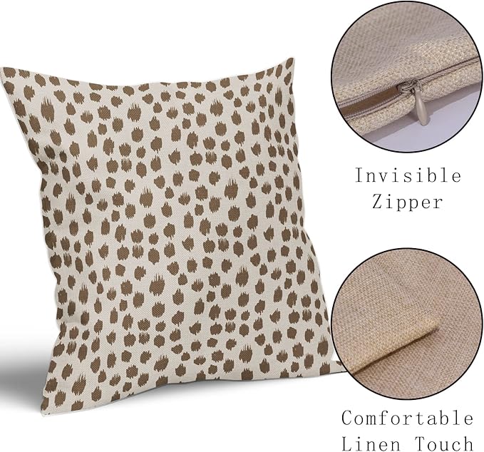 Brown Cream Pillow Covers 16x16 Set of 2 Boho Design Polka Dot Throw Pillows Modern Brush Strokes Print Decorative Outdoor Pillowcase Square Cushion Cover Linen Pillow Case for Home Sofa Couch Bed