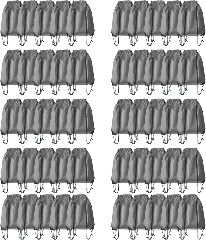Drawstring Backpack Bulk 50 Packs Draw String Bags for Gym Sports Trip Pedestrianism Cinch Sack DIY for Women Men (grey)