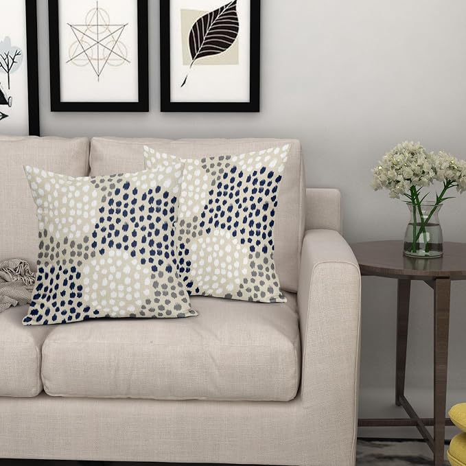 Navy White Pillow Covers 18x18 Set of 2 Boho Gray Polka Dot Throw Pillows Modern Trendy Print Decorative Outdoor Farmhouse Pillowcase Cushion Cover Linen Pillow Case Decor for Home Sofa Couch Bed
