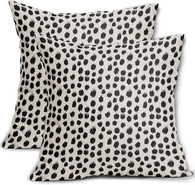 Black Cream Polka Dot Pillow Covers 20x20 Set of 2 Outdoor Modern Art Throw Pillows Boho Design Brush Strokes Decorative Pillowcase Square Cushion Cover Linen Pillow Case for Home Sofa Couch Bed