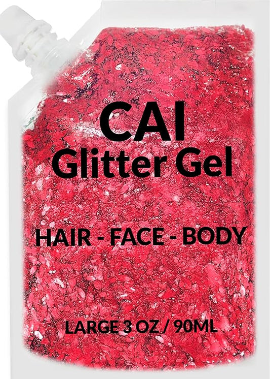 Face, Body & Hair Glitter Gel – Halloween Glitter for Kids and Women – 3 Oz Cosmetic-Grade Gel w/Moon & Stars for Festivals & Halloween Party, Easy Apply & Wash Off - Red 1Pack