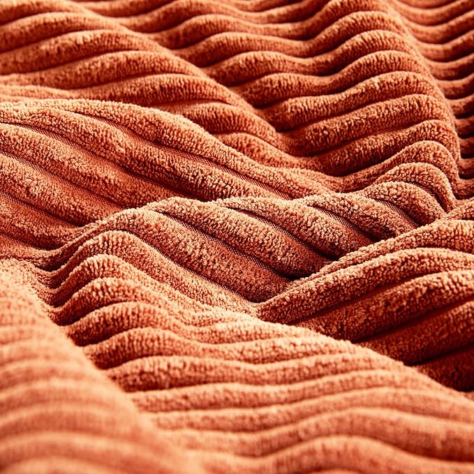 Fancy Homi Set of 2 Burnt Orange Decorative Throw Pillow Covers 22x22 Inch for Living Room Couch Bed, Boho Farmhouse Fall Home Decor, Soft Corss Corduroy Patchwork Textured Cushion Case 55x55 cm