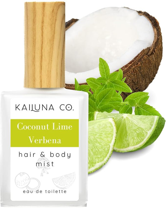 Kailuna Co. Coconut Lime Verbena Natural Hair & Body Mist Spray, Pure Essential and Fragrance Oils, Alcohol-Free, Handmade in California, 0.5Fl Oz