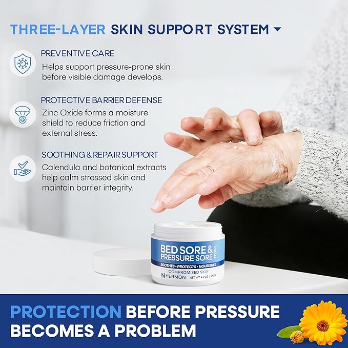 Hermon Bed Sore & Pressure Sore Fast Healing Cream – Skin Care Cream for Compromised Skin, Helps Support Healing of Bed Sores, Pressure Sores, Chafing, Minor Burns & Sunburn – 4.2 oz