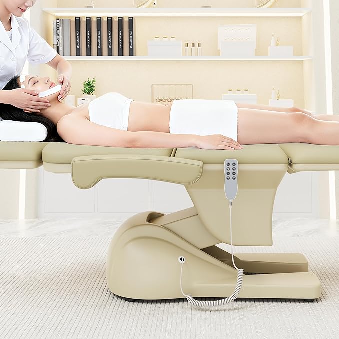 Dolonm 3 Motor Electric Chair, Hand Remote Controlled Adjustable, Hydraulic System for Medical Treatment Exam, Facial, Spa, Eyelash, Tattoo, Podiatry Treatment Beauty Massage - Beige Gray