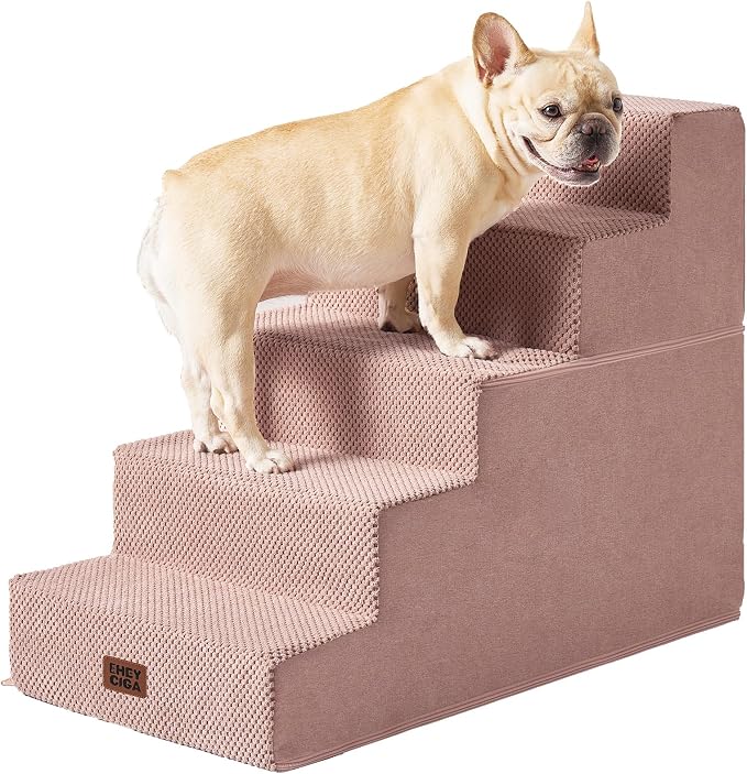 EHEYCIGA Dog Stairs for High Bed 22.5" H, 5-Step Extra Wide Dog Steps for Bed, Pet Steps for Small Dogs and Cats, Non-Slip Balanced Pet Ramp Indoor, Pink
