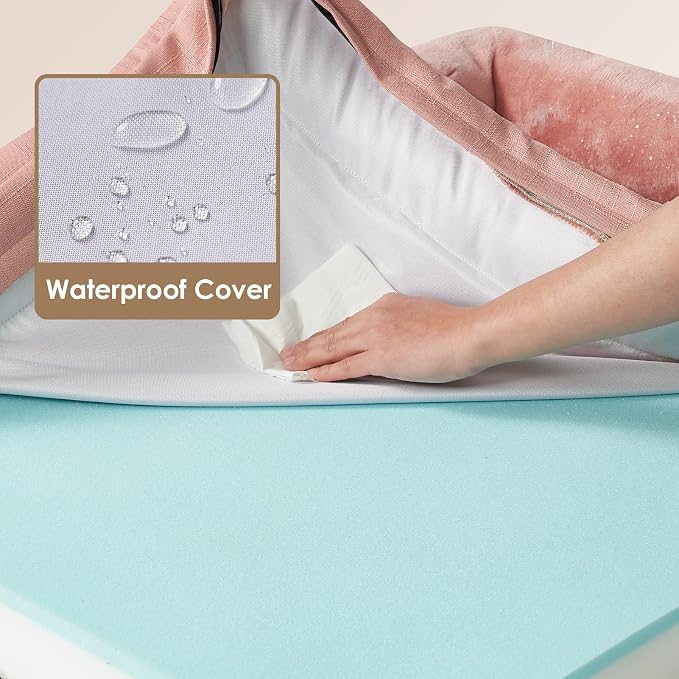 EHEYCIGA Orthopedic XXL Dog Bed, Waterproof Washable XL Big Pet Bed 52" | Non-Slip Bottom and Egg-Crate Memory Foam Extra Large Pet Couch Bed with Washable Removable Cover, Dusty Pink