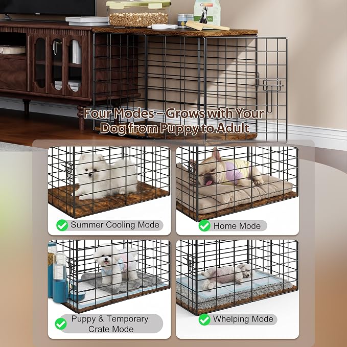 24in Extra Small Dog Crate Furniture, Indoor Kennel End Table under 10 lb，Stylish Durable Indoor Dog Kennel with Storage Top & Secure Lock, Decorative Pet Cage for Chihuahua Yorkie & XS Dog