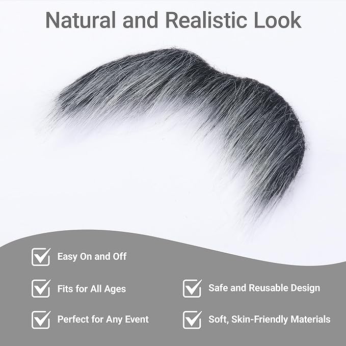 2Pcs Men Fake Mustache Realistic Mustaches Fake Facial Hair Beard for Cosplay Costume Halloween Parties