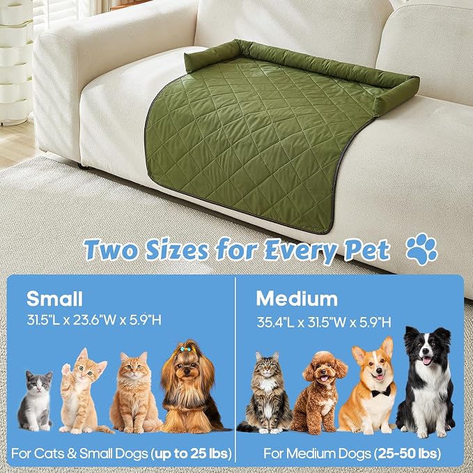 Cooling Dog Bed Mats with Neck & Head Support, 35.43 x31.5 inch Army Green | for Small and Medium Dogs & Cats, Non-Slip, Machine Washable, Protects Sofa from Fur & Scratches